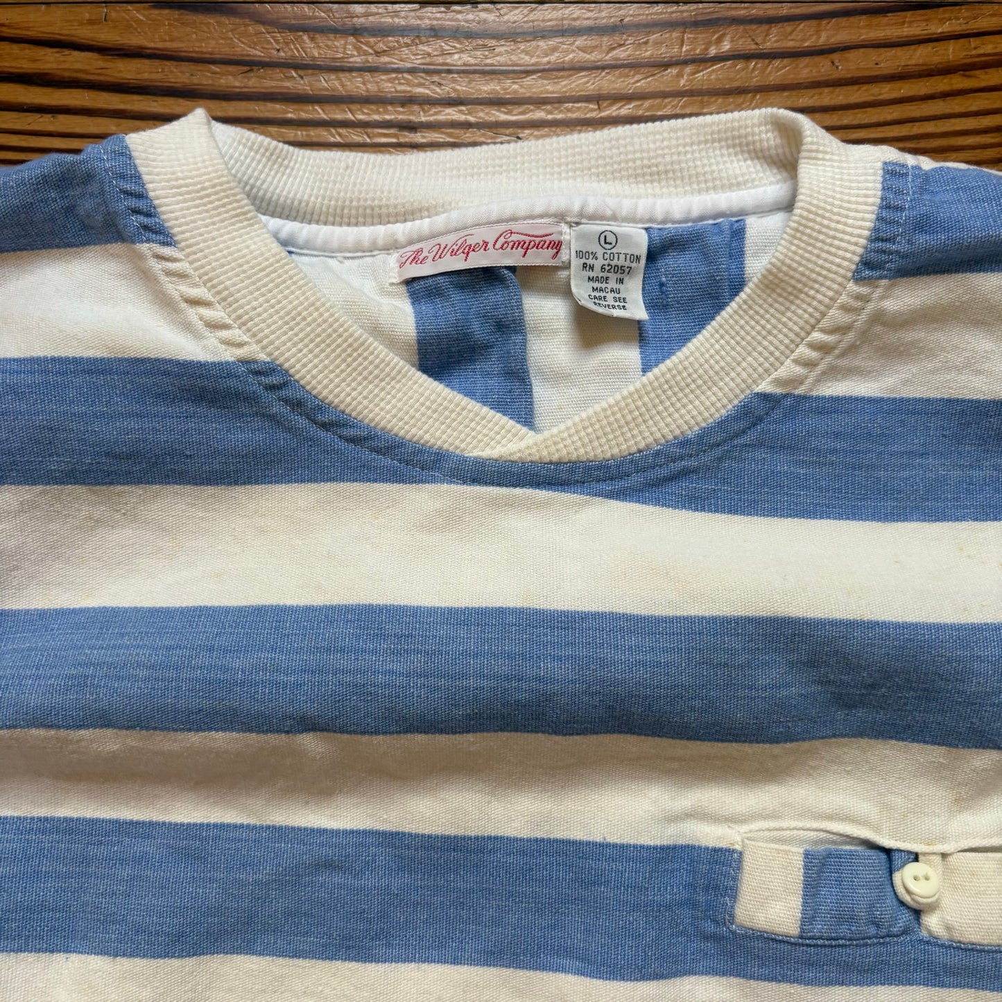 The Wilger Company vintage blue white striped nautical crew sweatshirt SIZE L