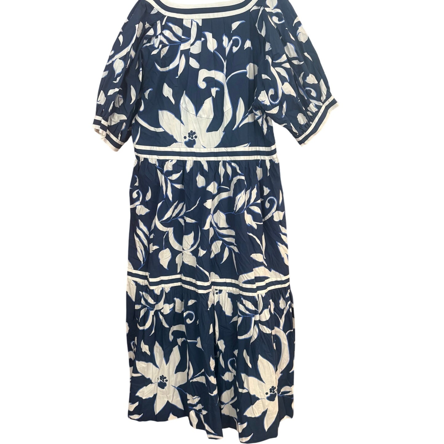 NWT Gretchen Scott Viviers blue white floral puff sleeve midi dress SIZE XL