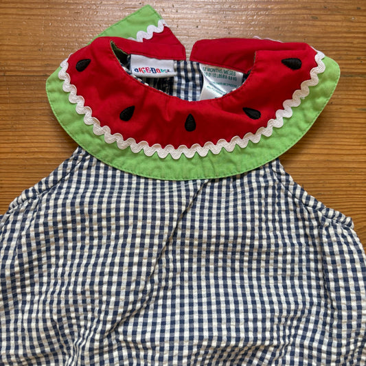 Okie Dokie navy white checkered watermelon sleeveless bubble one piece SIZE 12M
