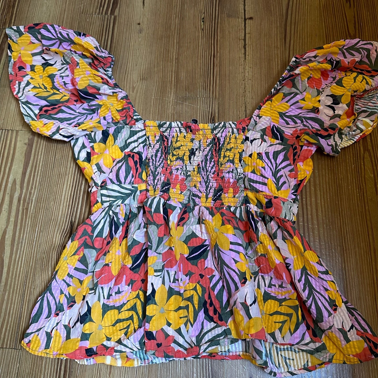 Loft floral tropical flutter short sleeve off shoulder cropped peplum top SIZE M