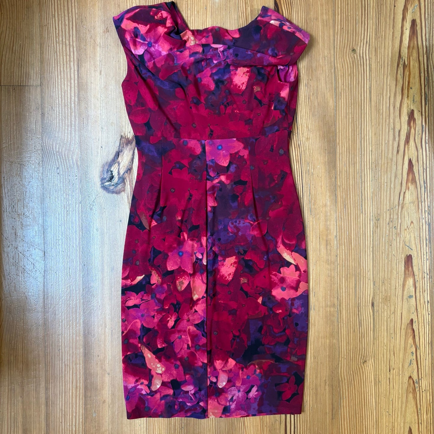 Ralph Lauren pink red floral cap sleeve ruched waist womens dress SIZE 4