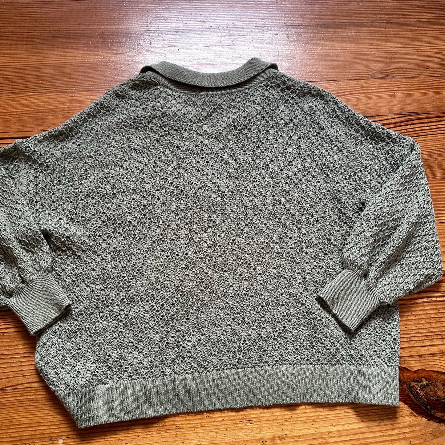 Lilla P olive green loose knit long sleeve polo sweater SIZE L