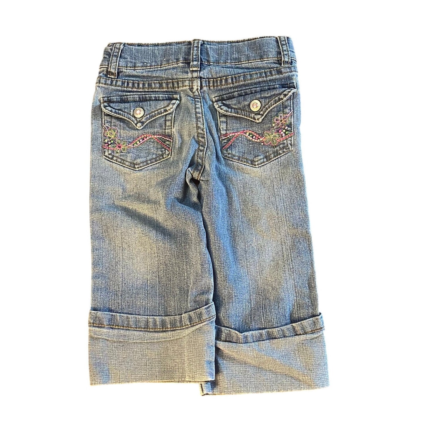 Y2k Arizona Jean cropped cuffed floral embroidered jeweled jeans SIZE 5