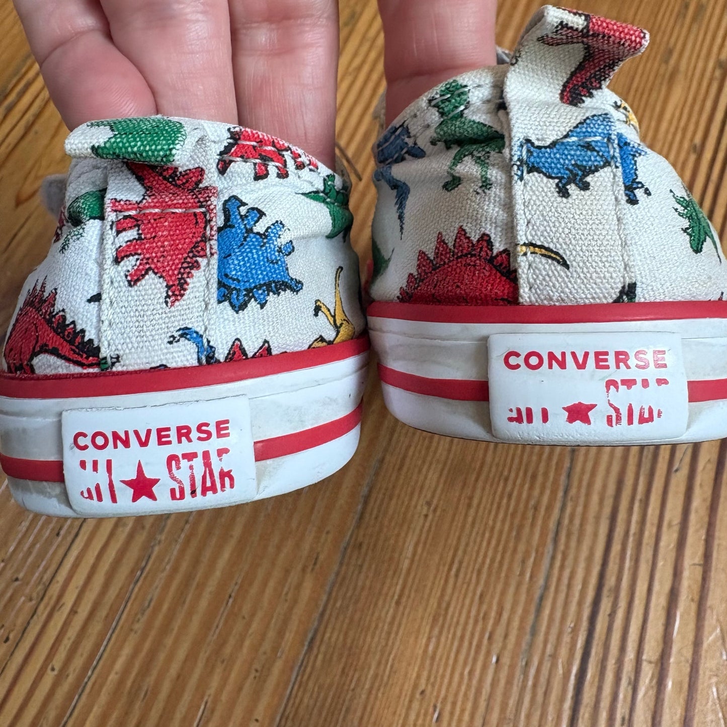 Converse All Star white dinosaur easy slip on velkro toddler sneakers SIZE 9