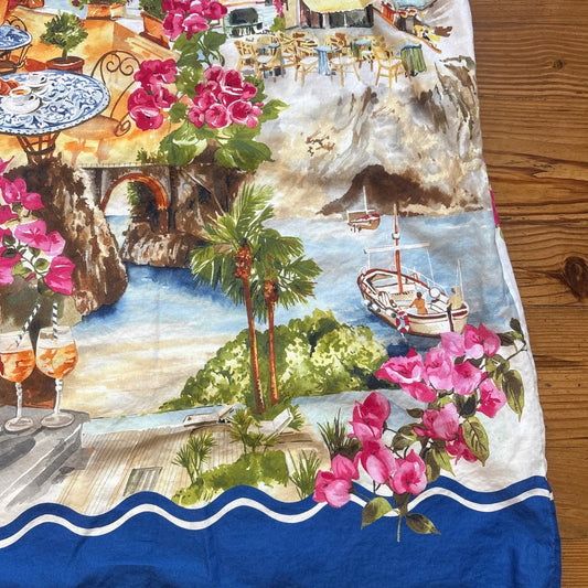 Talbots white blue trim coastal scene linen cotton shift dress SIZE 18