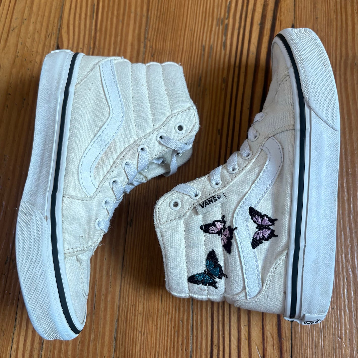VANS white butterfly embroidered high top lace sneakers SIZE 13