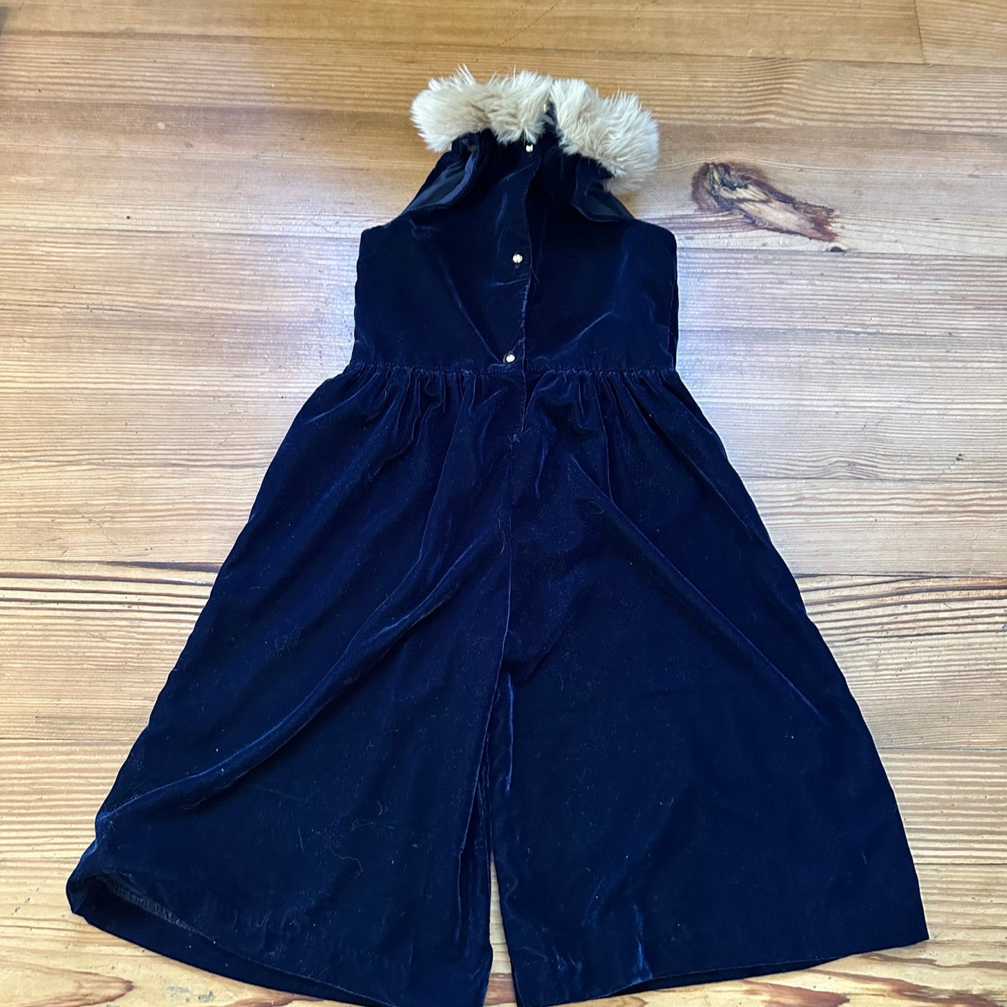 Janie and Jack dark navy velvet wide leg faux fur collar pantsuit SIZE 3T
