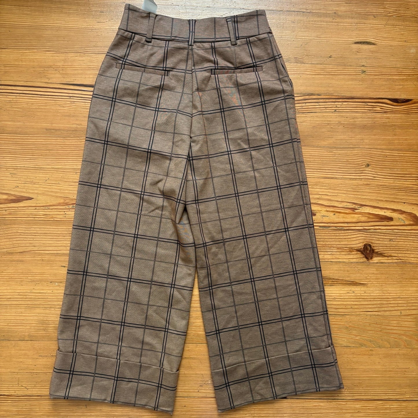 NWT New York & Company brown checkered wide leg cropped trouser pants SIZE 8