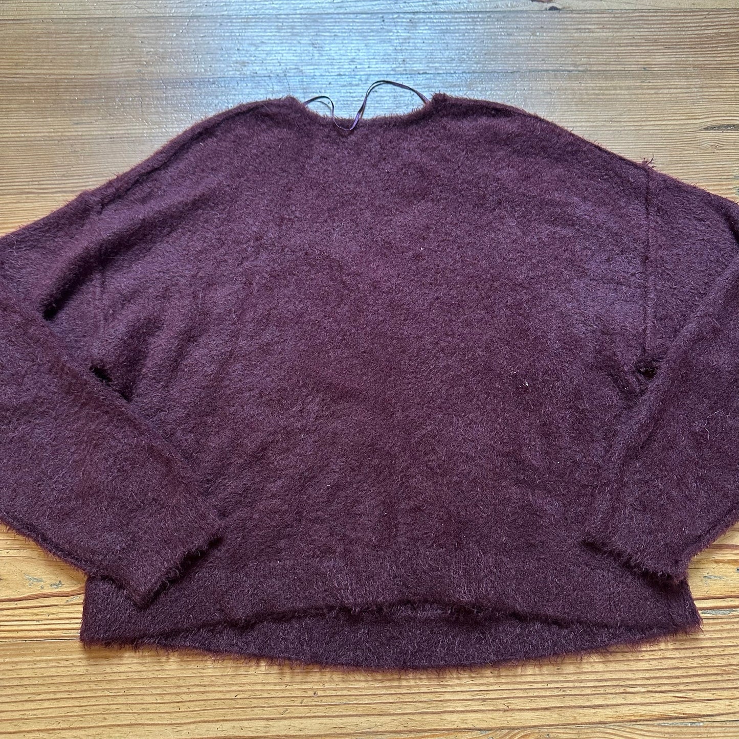 Free People dark red maroon V neck fuzzy pullover oversized sweater SIZE M
