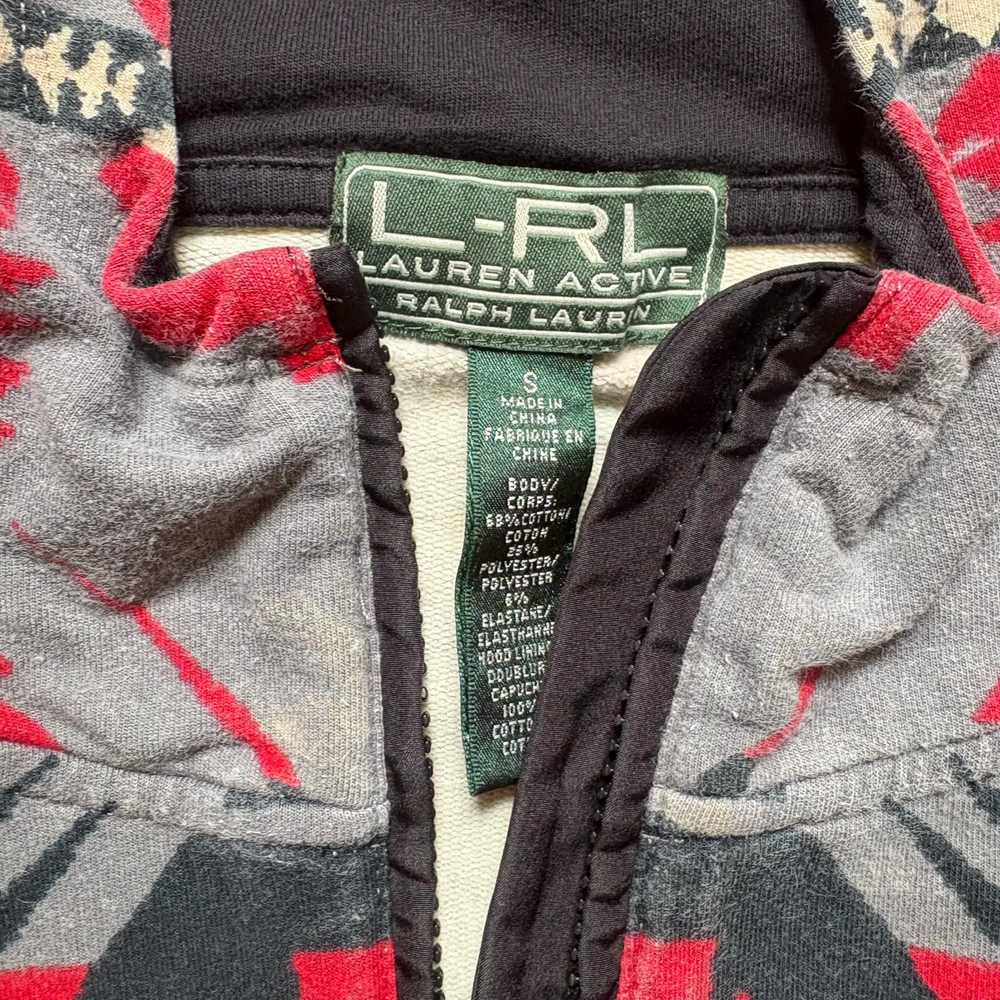Ralph Lauren active gray red western print full zip hooded sweater SIZE S