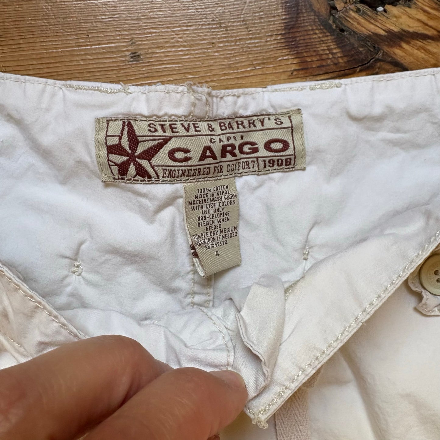 Steve & Barry's cream y2k cropped drawstring womens cargo pants SIZE 4