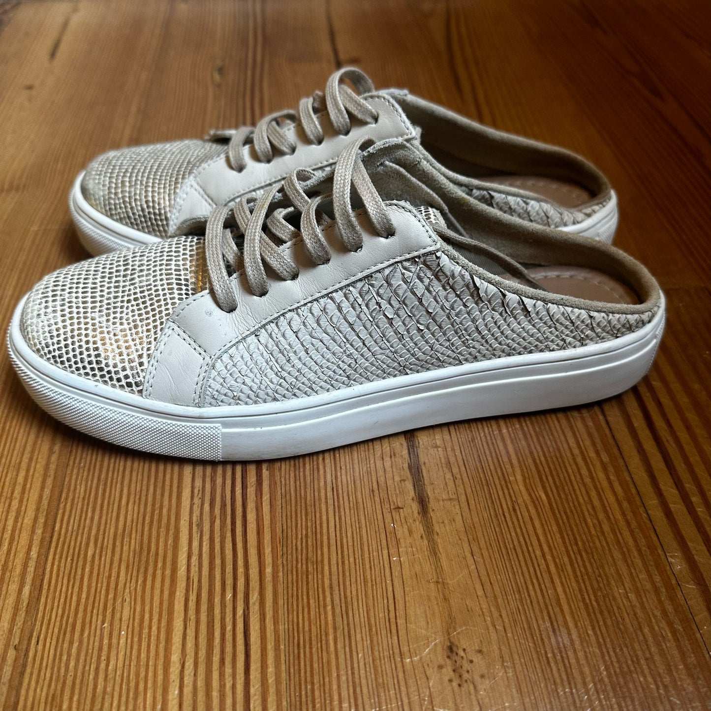 Kaanas Faro beige gold snake embossed slip on sneakers SIZE 7