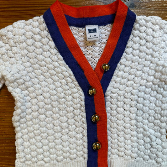 Janie and Jack white knit orange purple trim cardigan sweater SIZE 6-12M