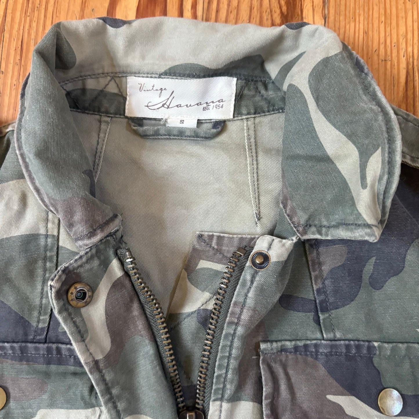 Vintage Havana green camo full zip adjustable waist utility womens jacket SIZE S