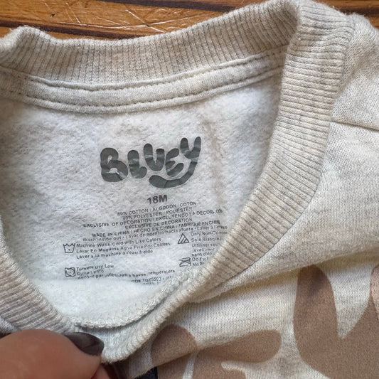 Bluey gray Christmas holiday graphic No Peeking crew baby sweatshirt SIZE 18M