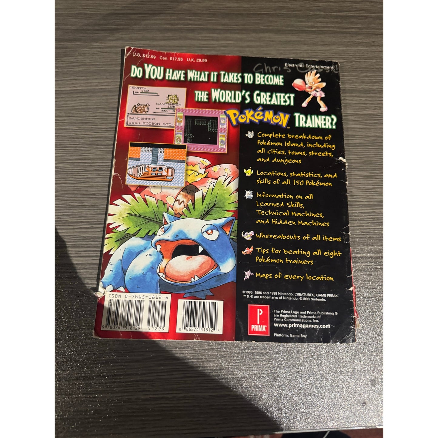 Pokemon Red & Blue Prima's Official Strategy Guide Charizard Cover - used