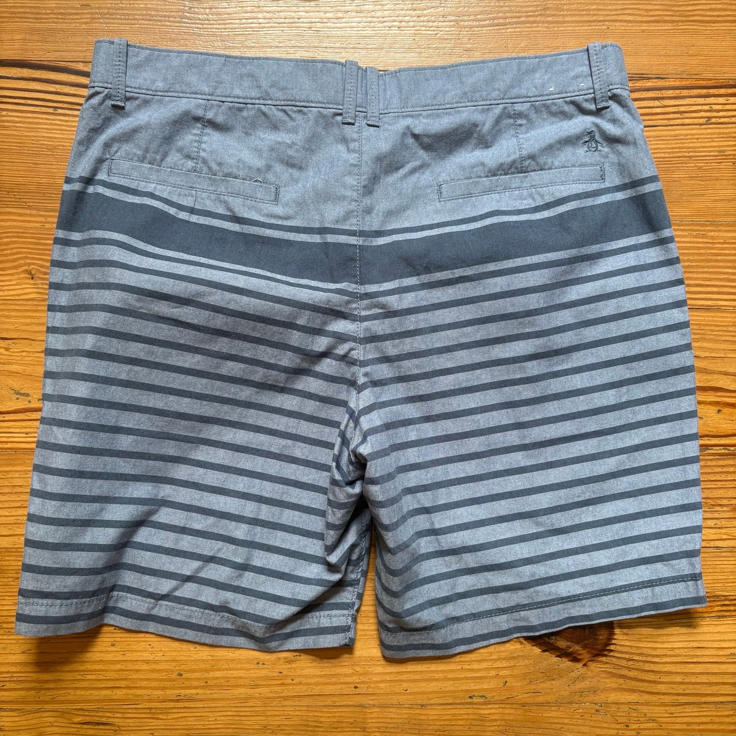 NWT Penguin blue striped chino mens shorts SIZE 36