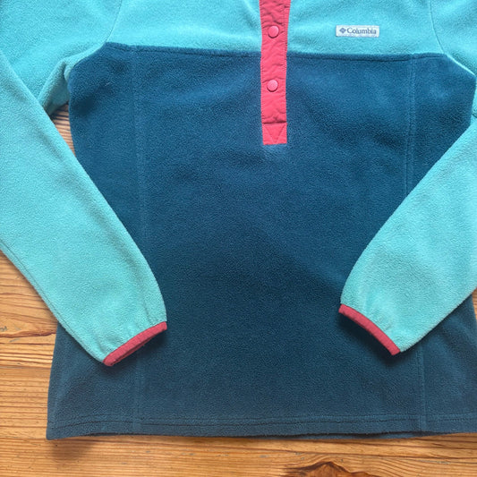 Columbia green two tone henley fleece womens pullover sweater SIZE M