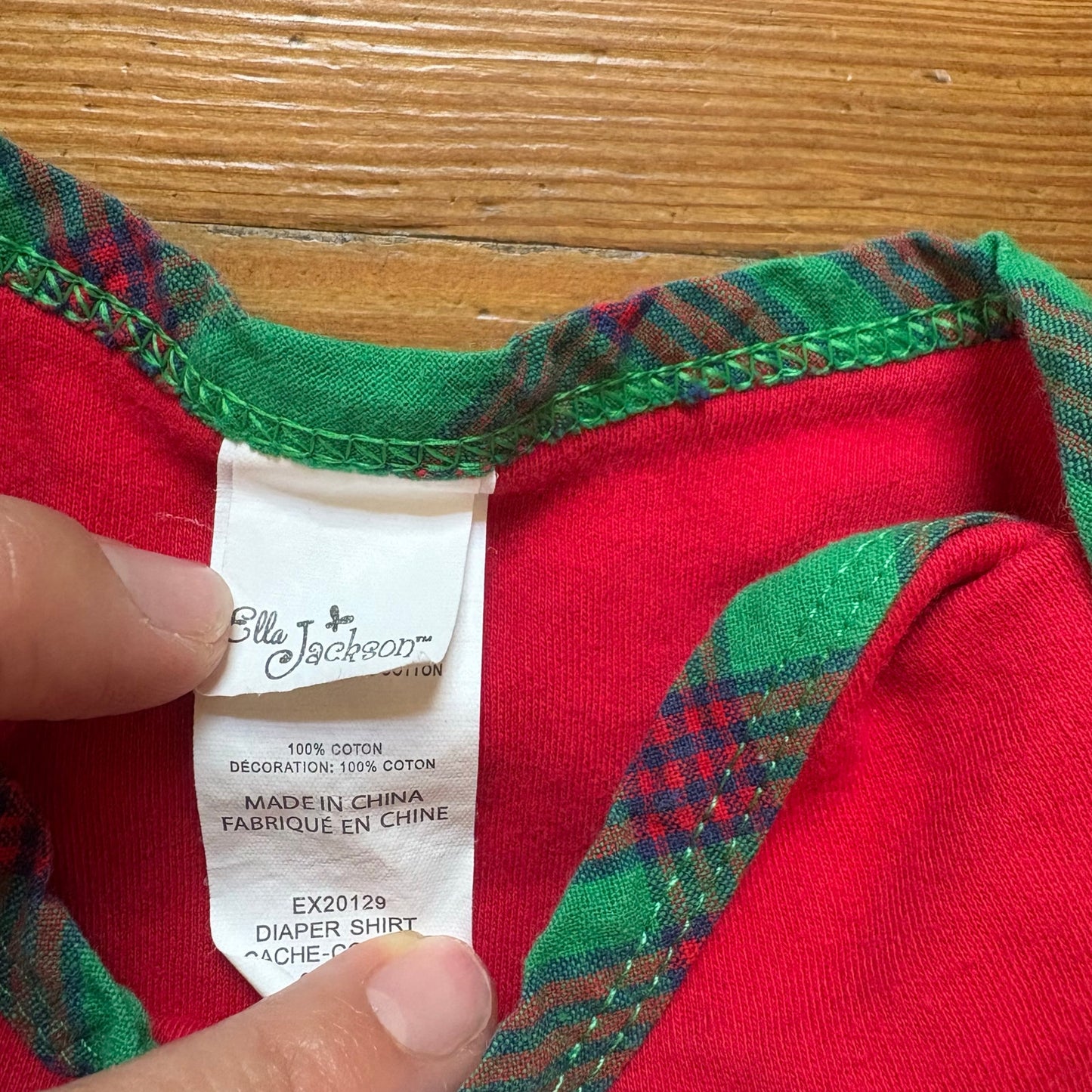 Ella Jackson holiday Christmas red plaid short sleeve baby bodysuit SIZE 0-6M