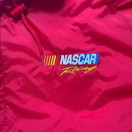 Tri-Mountain Nascar red quarter zip hooded lined wind breaker jacket SIZE L