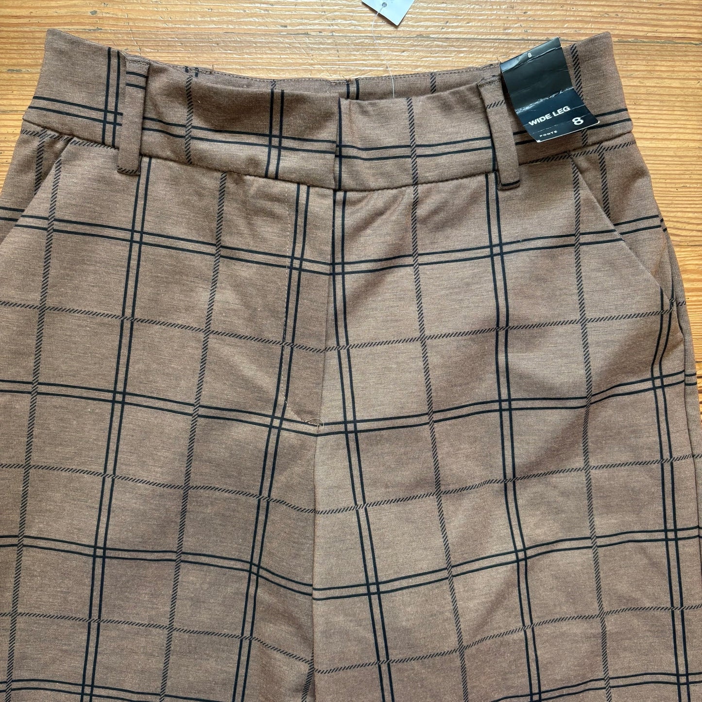 NWT New York & Company brown checkered wide leg cropped trouser pants SIZE 8