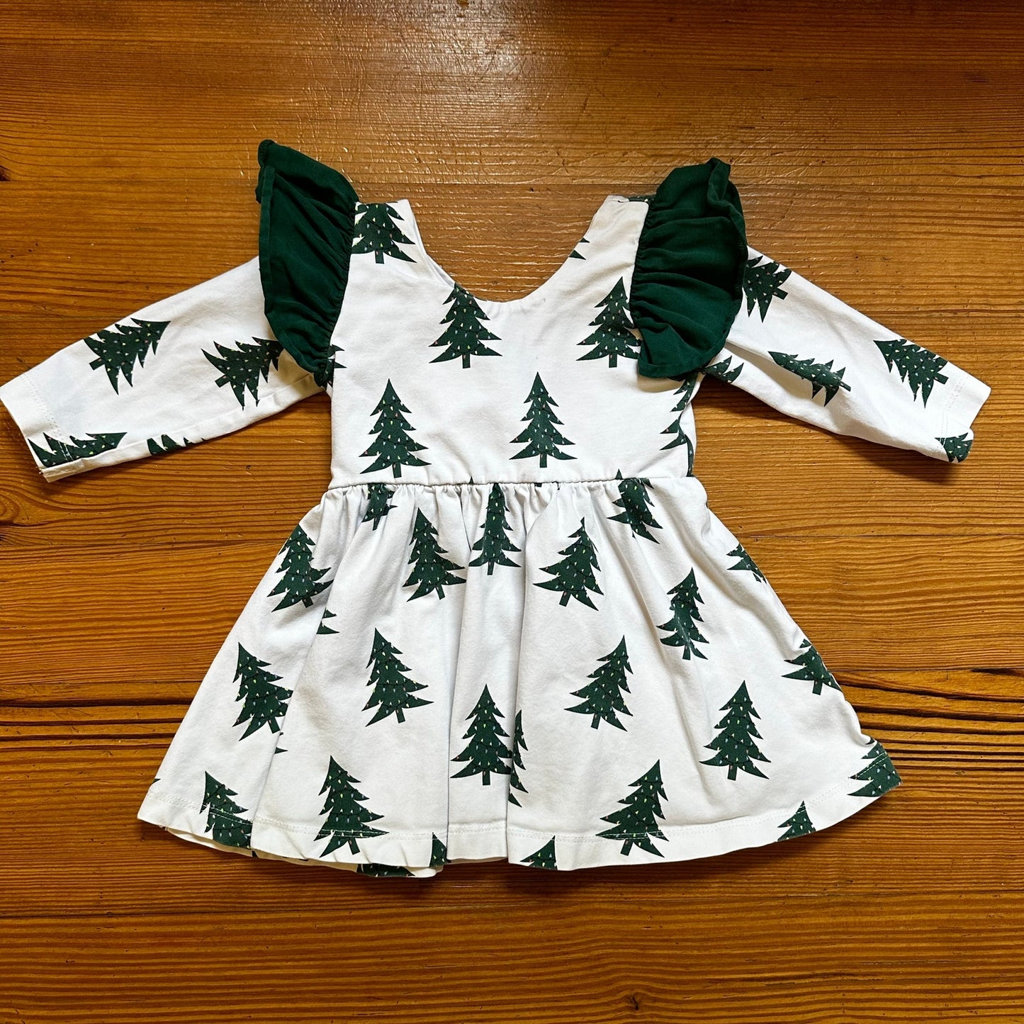 Monica + Andy white Christmas tree ruffle long sleeve dress SIZE 12-18M