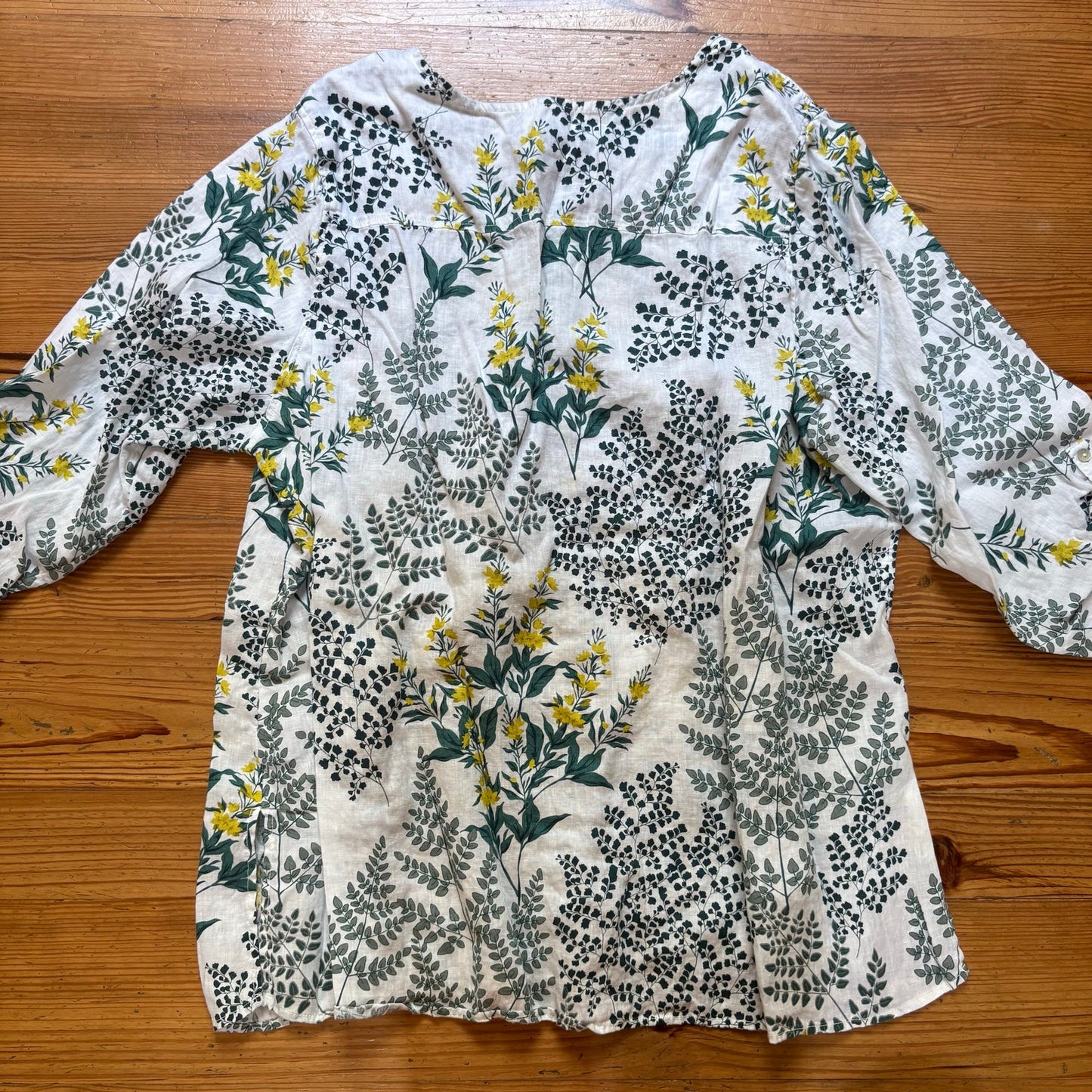 Cynthia Rowley white green linen adjustable sleeve button blouse shirt SIZE 3X