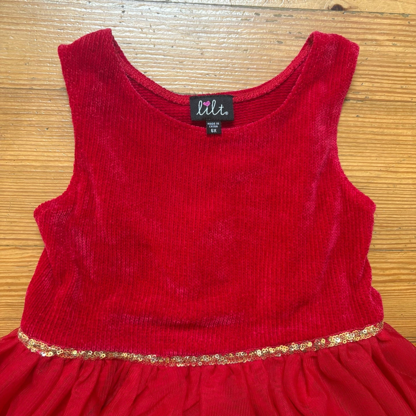 Lilt red sleeveless Christmas gold reindeer tulle girls dress SIZE 6