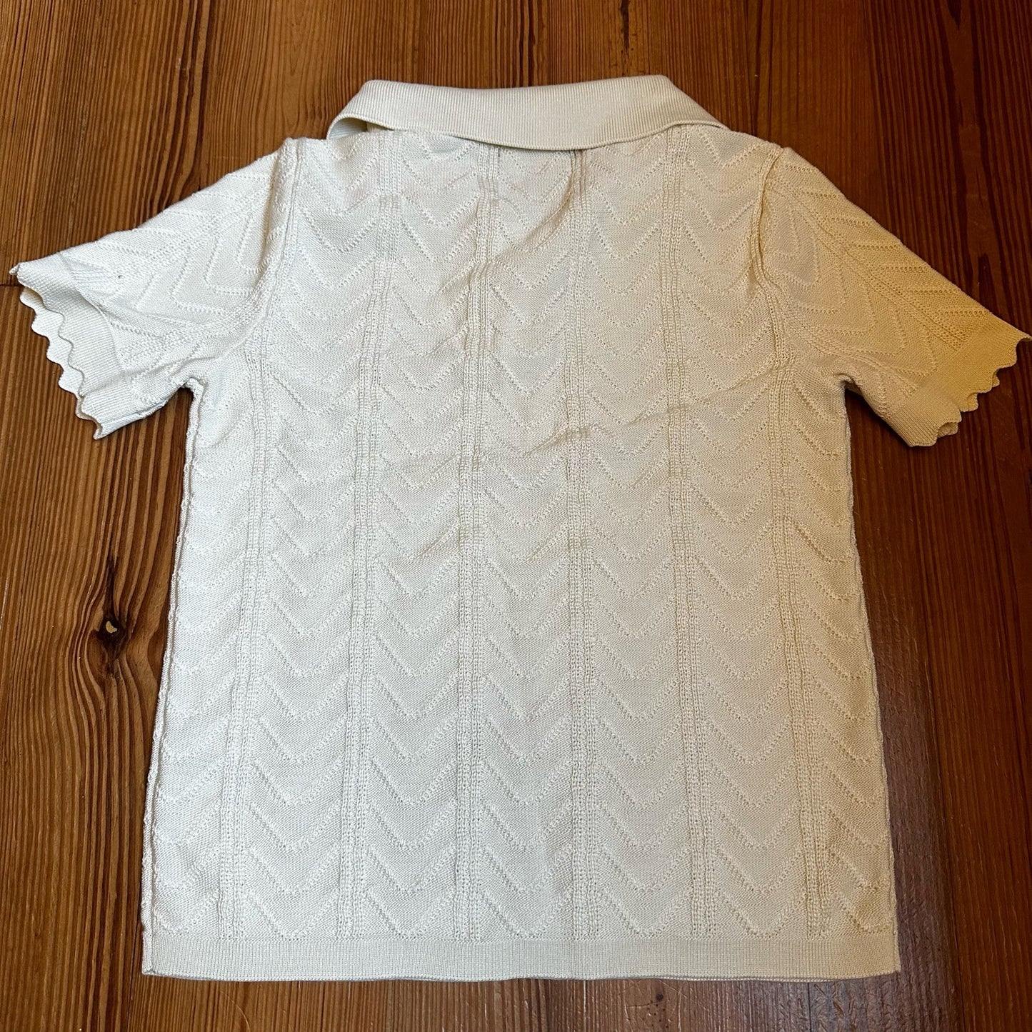 Tahari cream twee croquette knit scallop short sleeve polo SIZE S
