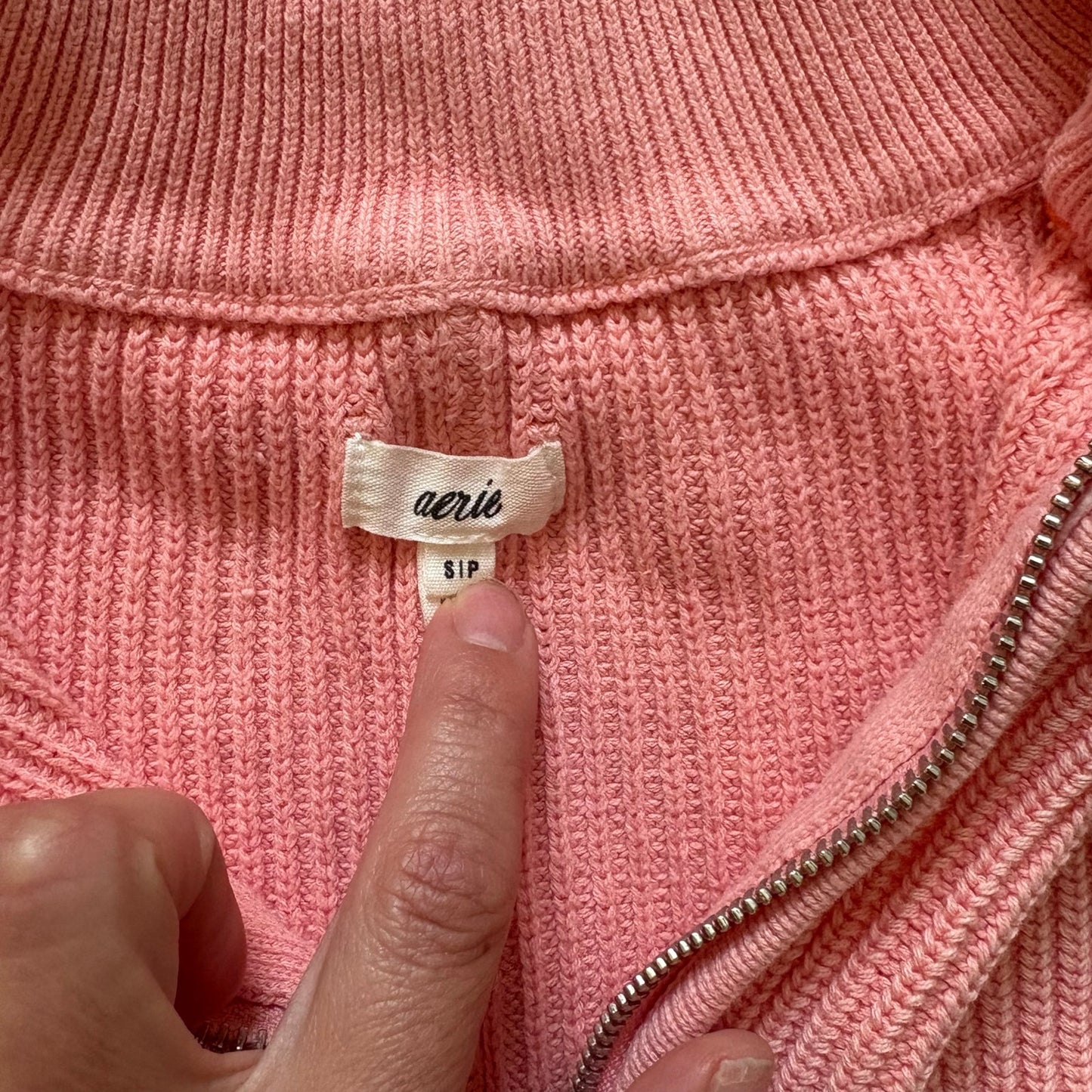 Aerie light pink henley quarter zip oversized knit sweater SIZE S