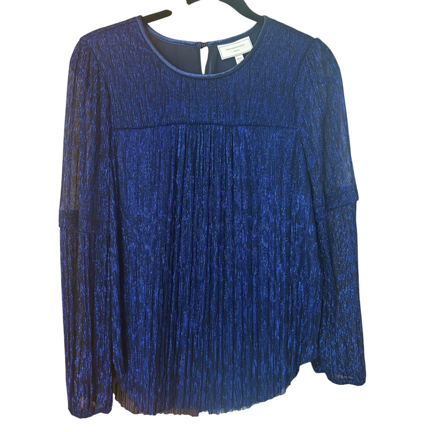 Anthropologie Moulinette Soeurs blue ruffle metallic long sleeve blouse SIZE S