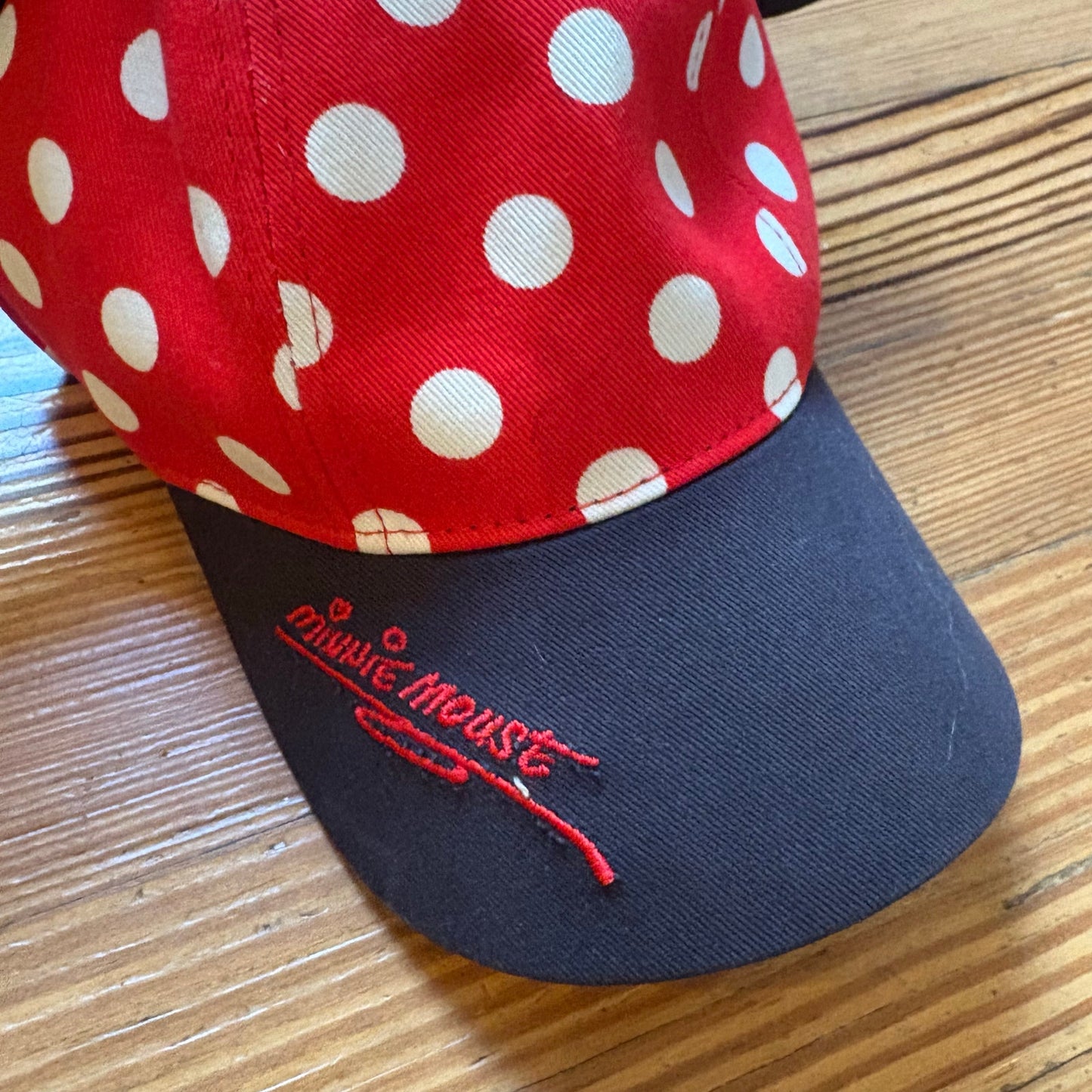 Disney Minnie Mouse red white polka dot black ear bow baseball cap SIZE OS
