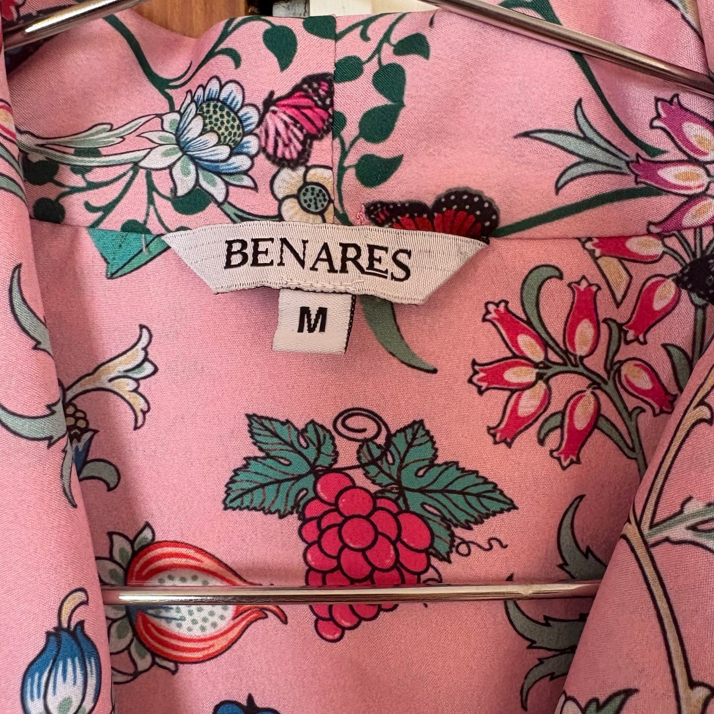 Benares pink floral long sleeve ruffle asymmetrical midi dress SIZE M