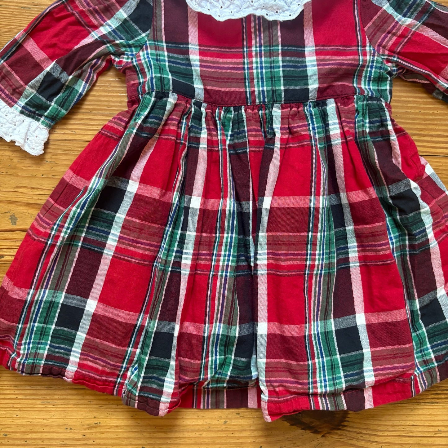 Me Me red green Christmas plaid lace collar long sleeve toddler dress SIZE 2T
