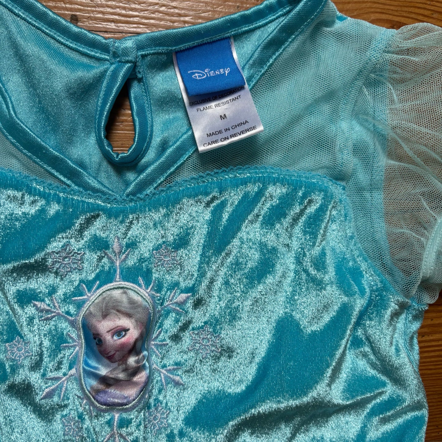 Disney Frozen Elsa light blue velvet sheer overlay short sleeve dress SIZE M