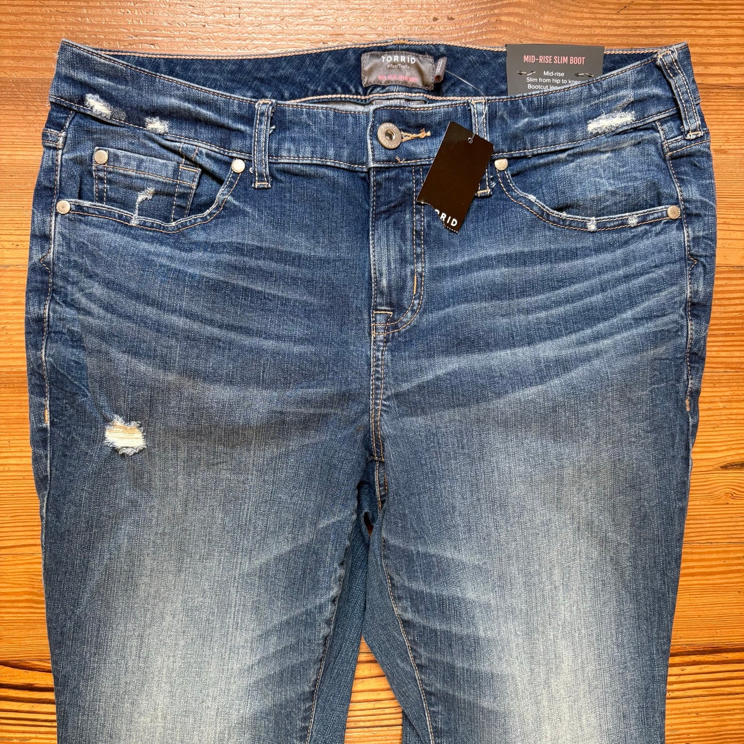 NWT Torrid medium distressed wash mid rise slim boot jeans SIZE 14