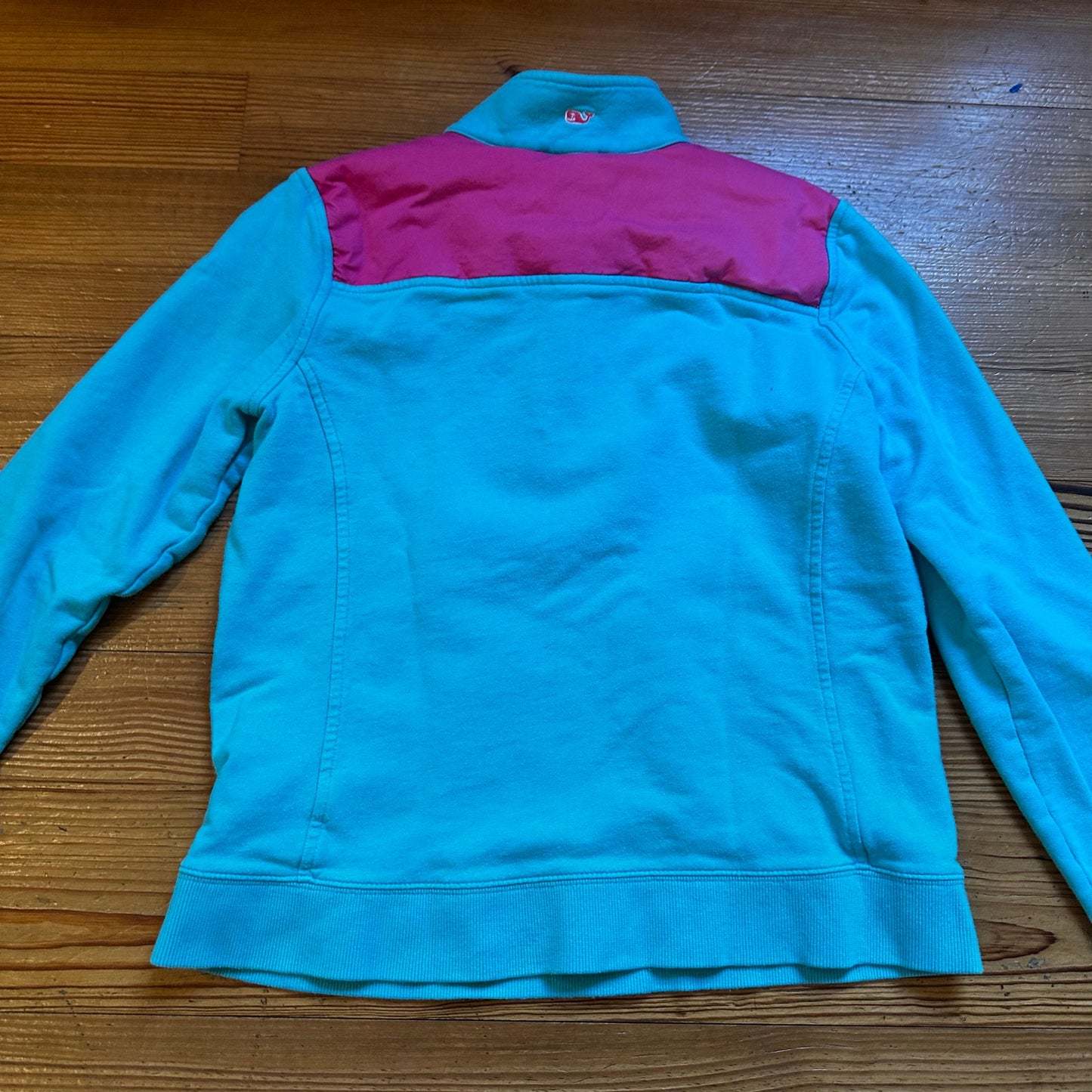 Vineyard Vines teal blue pink quarter zip pullover sweater SIZE M