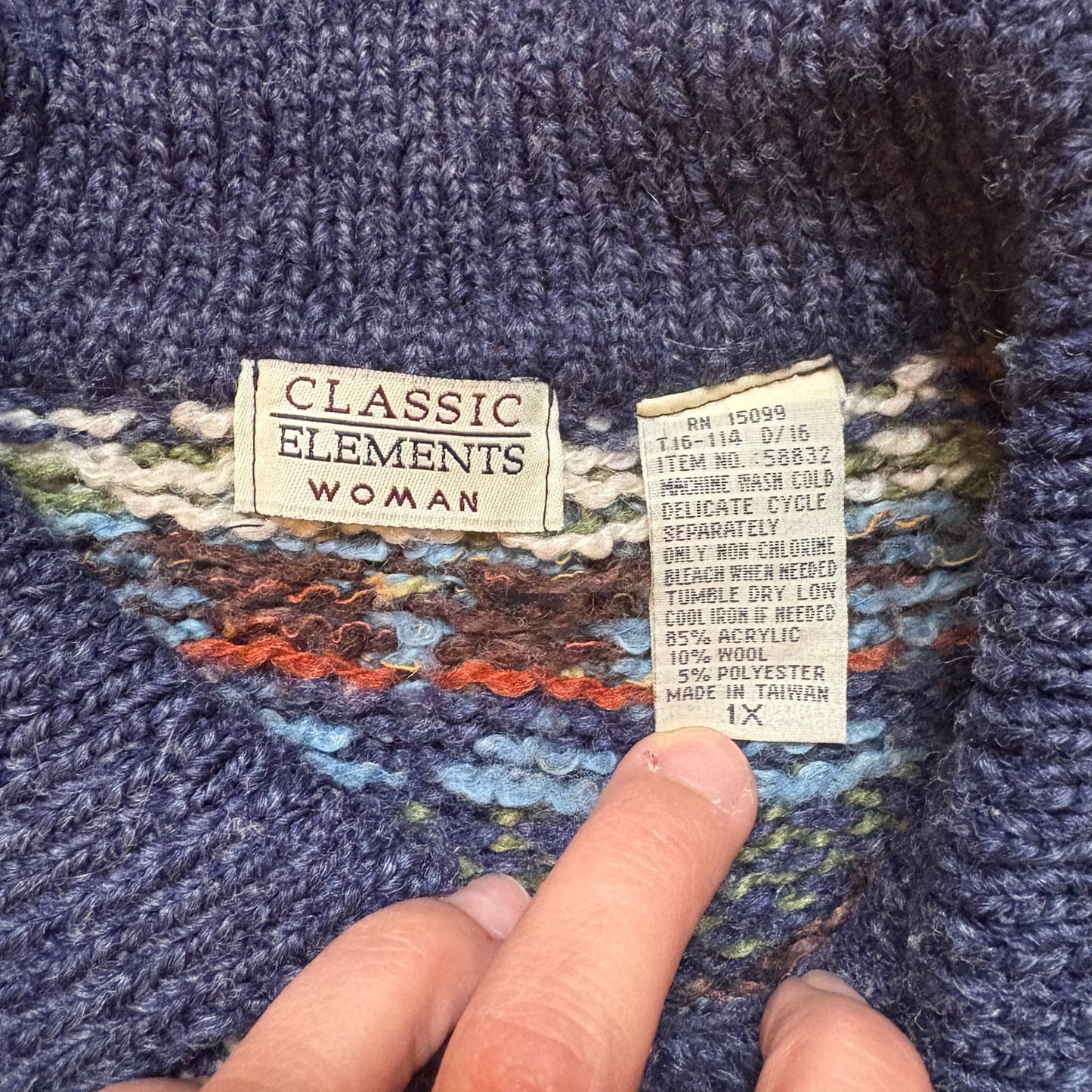 Classic Elements blue knit button up wool sweater SIZE XL