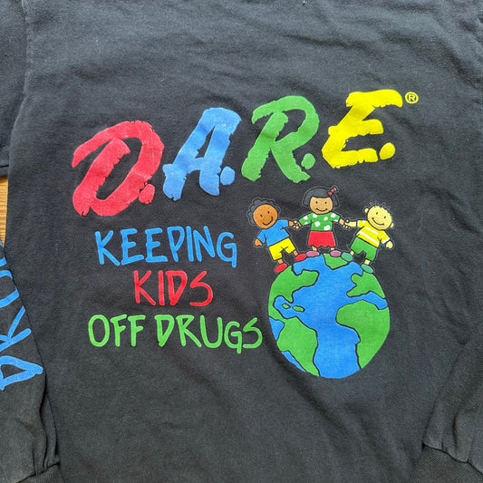 DARE keeping kids off drugs black colorful long sleeve graphic shirt SIZE S