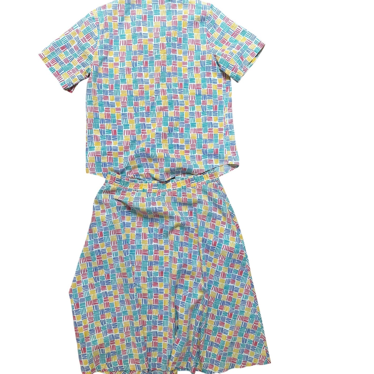 Harbour Isle primary color y2k short sleeve button up midi skirt set SIZE M