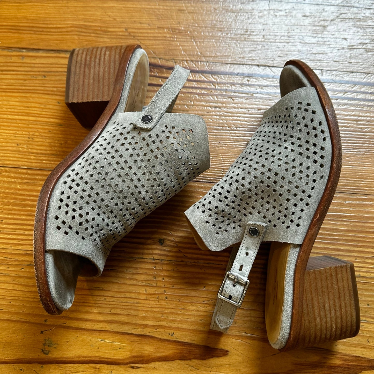 Rag & Bone taupe suede eyelet leather sling back heeled sandal SIZE 39/9