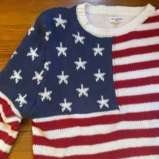 Grayson Threads white American flag knit oversized sweater SIZE XL
