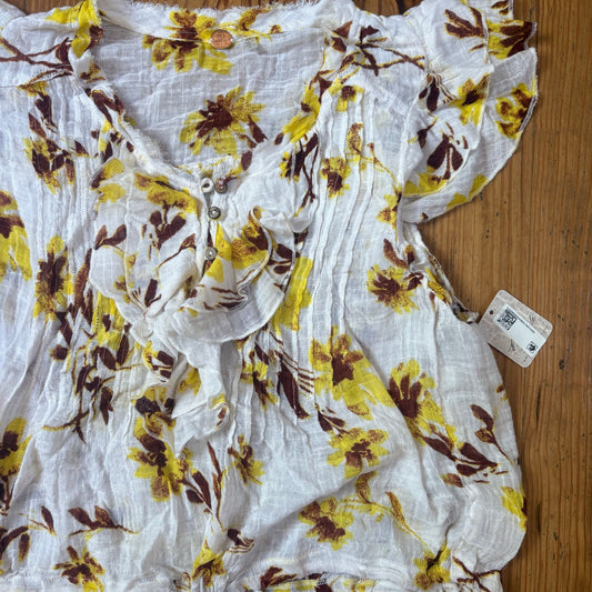 NWT Free People white yellow floral cropped flutter sleeve blouse shirt SIZE M