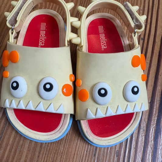 Mini Melissa yellow monster face rubber spiked slip on sandals SIZE 7