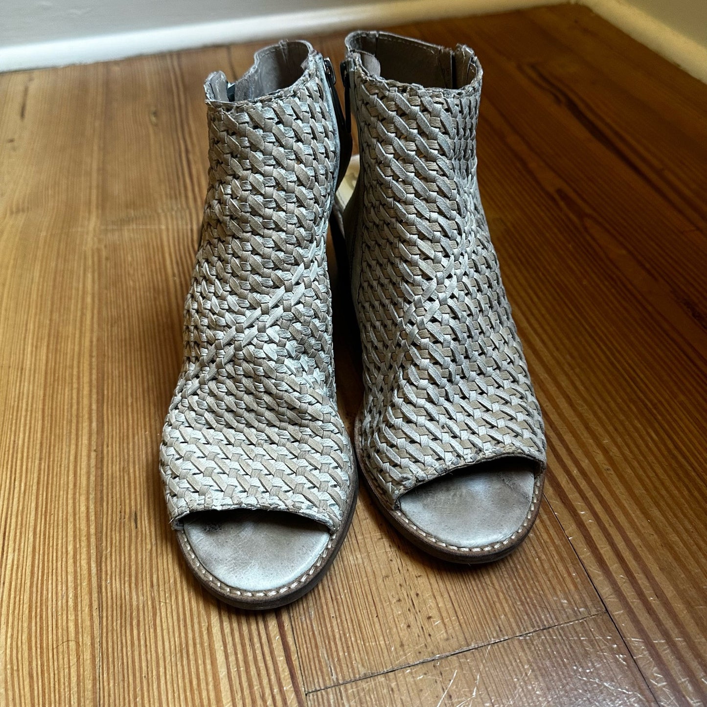 Sam Edelman Cooper woven open toe tan leather bootie SIZE 10