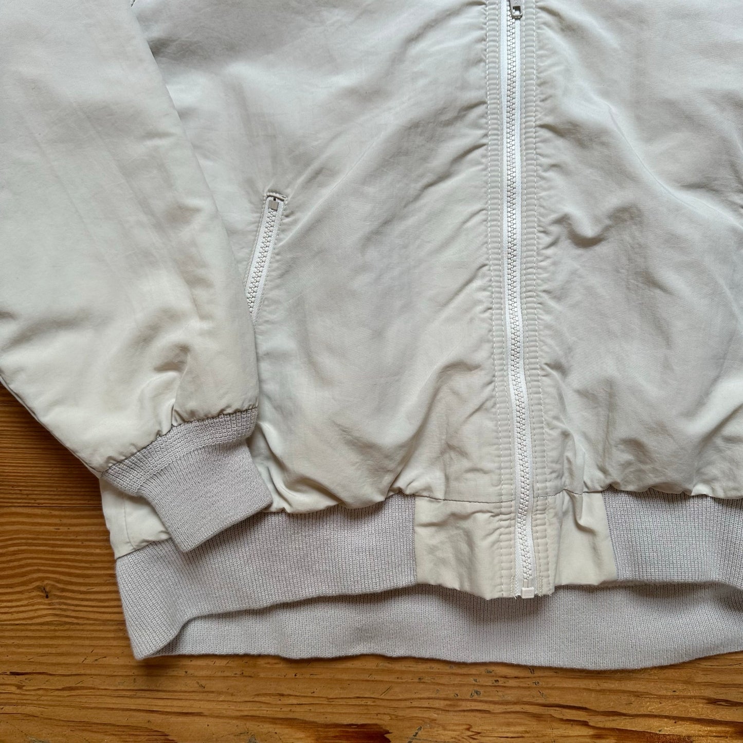 Lands' End vintage cream fleece lined full zip high collar bomber jacket SIZE M