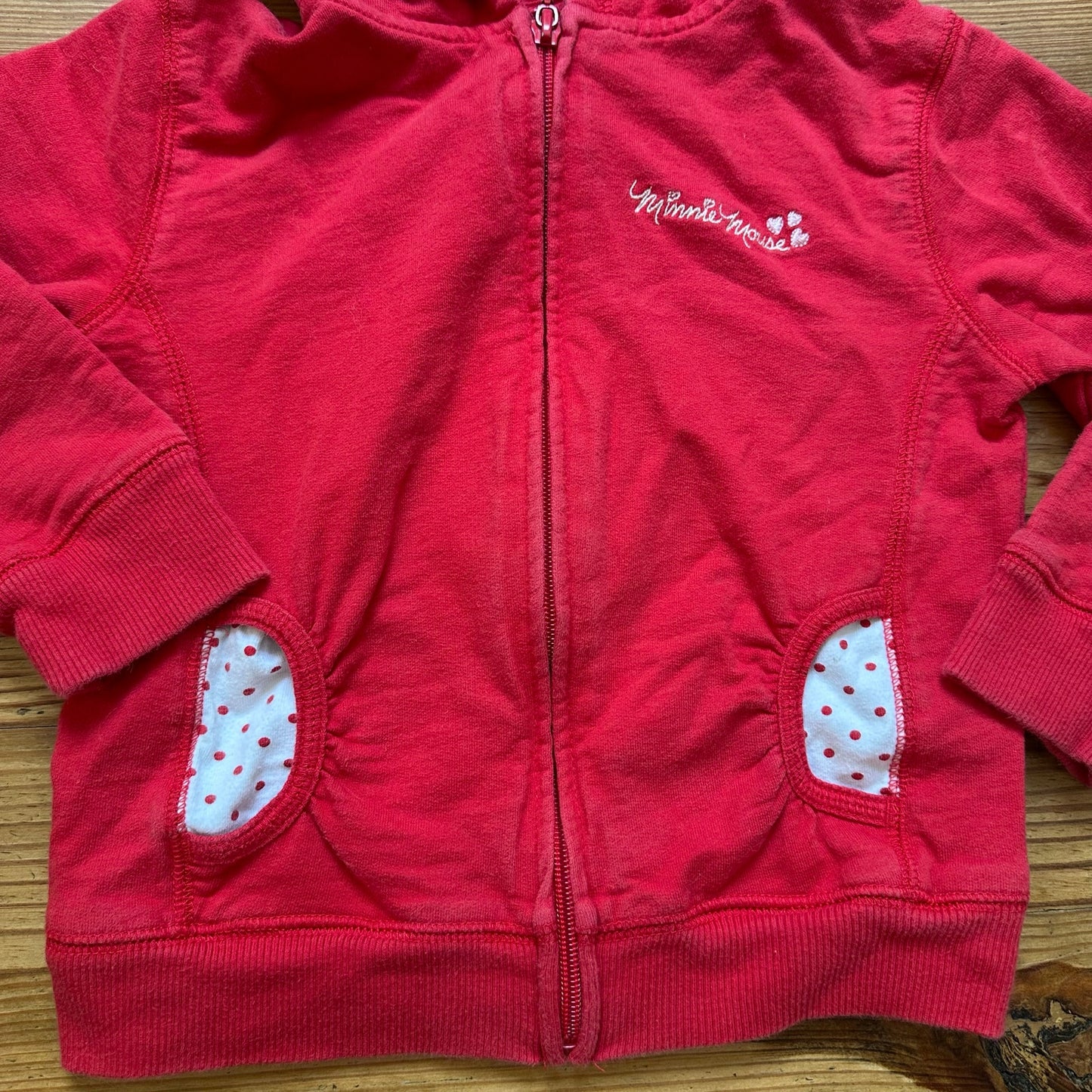 Disney Minnie Mouse red hooded full zip embroidered sweatshirt SIZE 4