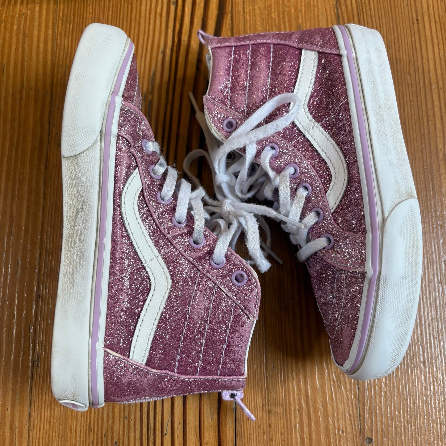 VANS pink glitter lace zip side high top girls sneakers SIZE 1.5
