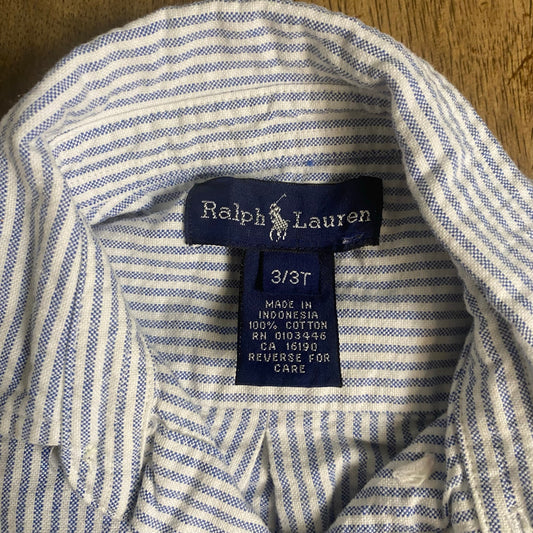 Ralph Lauren blue pin striped long sleeve boys button up dress shirt SIZE 3