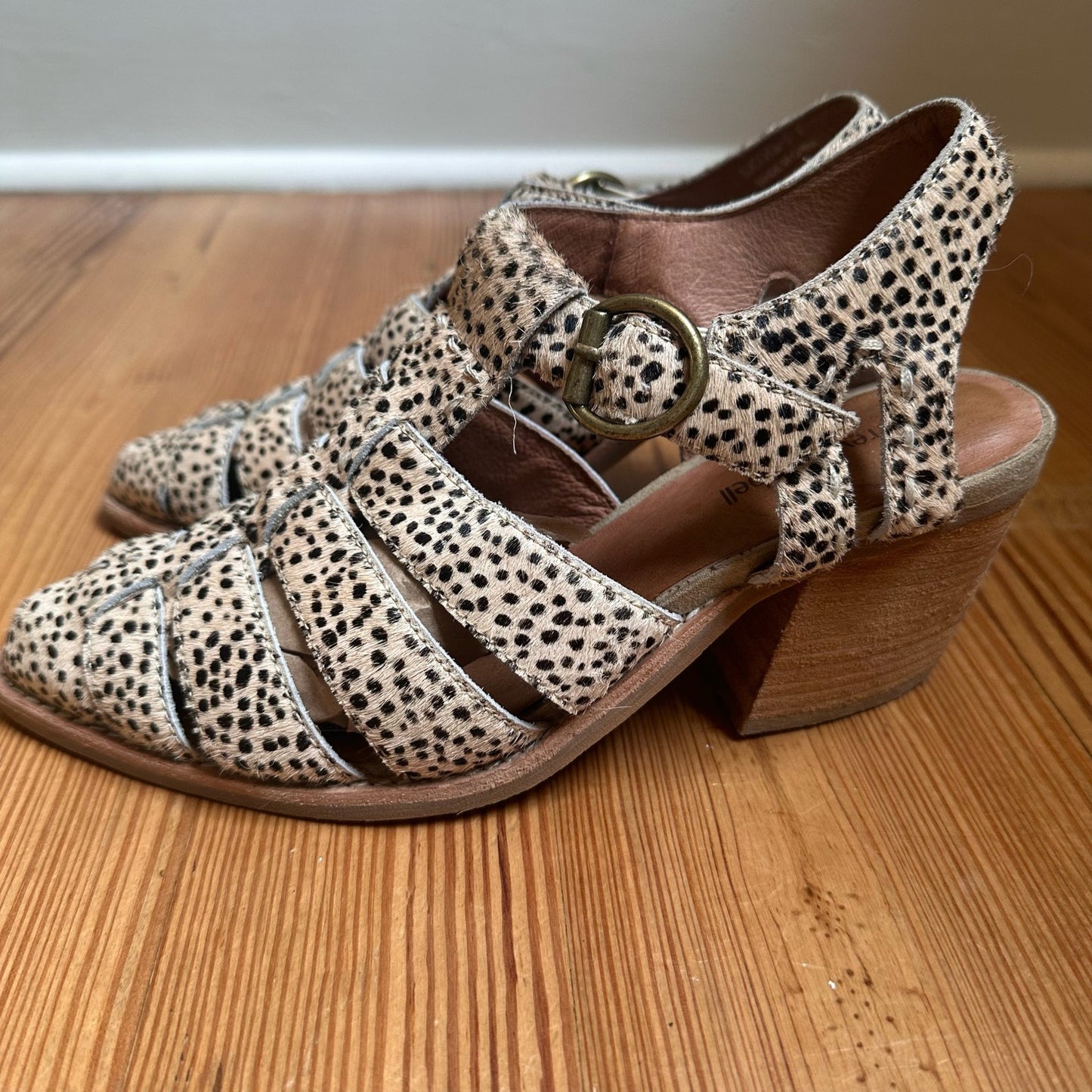 Jeffrey Campbell angora brown jaguar leather heeled sandal SIZE 7